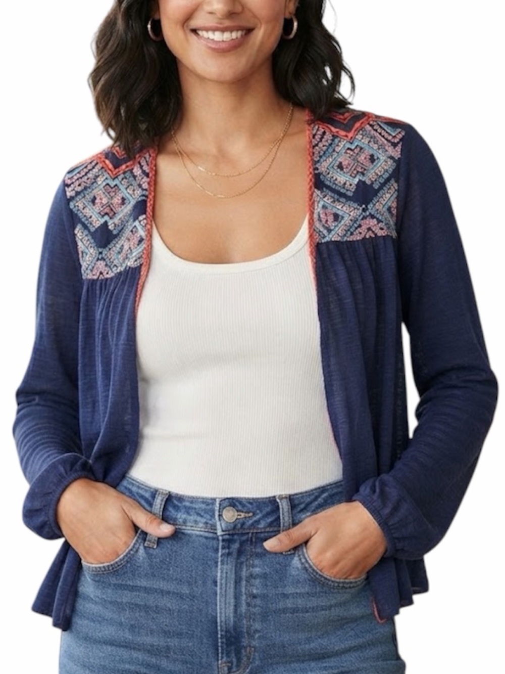 AMERICAN EAGLE Yoke Cardigan Navy Blue Indie Sleaze Cabincore M TV